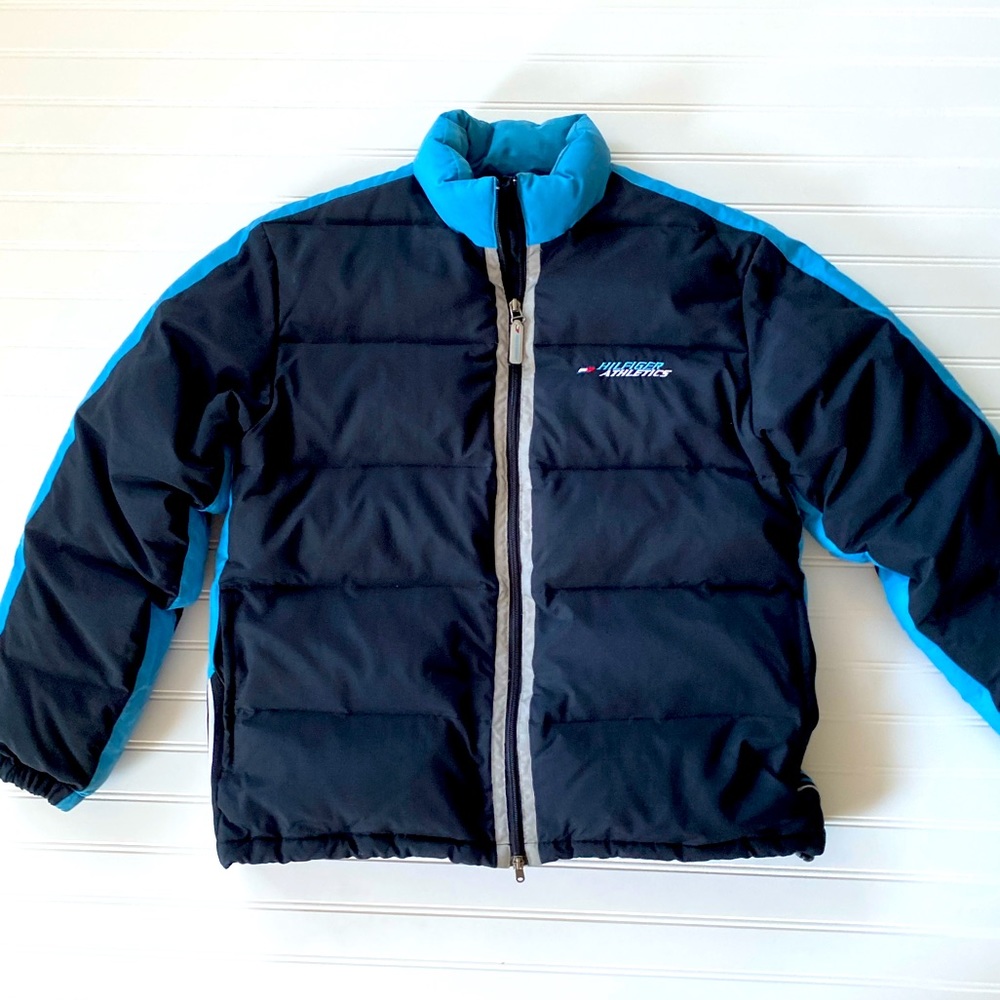 Tommy Hilfiger Black and Bright Blue Quilted Puffer Jacket